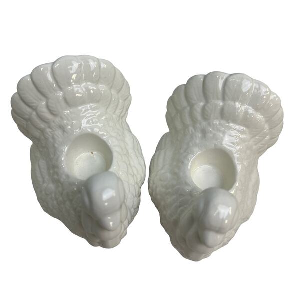 Vintage White Ceramic Thanksgiving Turkey Salt Pepper Shaker Candle Holders - Picture 3 of 4